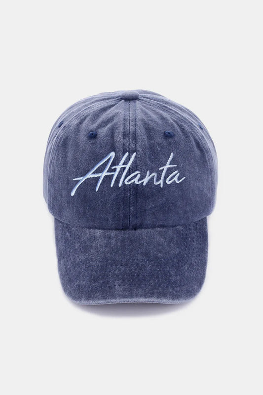 Zenana Washed ATLANTA Embroidered Baseball Cap Atlanta Navy One Size Easy Apparels