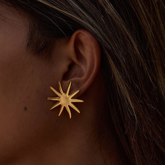 18K Gold-Plated Starburst Stud Earrings Gold One Size Easy Apparels