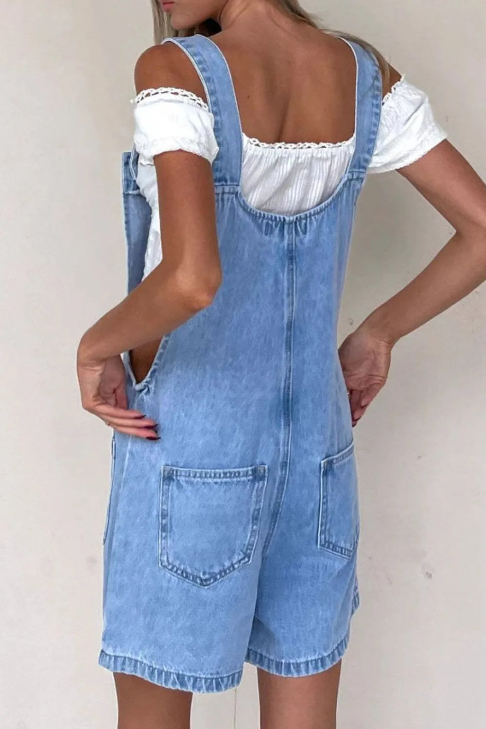 Button Front Denim Overall Shorts with Front Pockets Easy Apparels