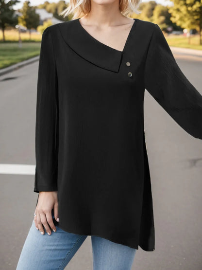 Trendsi Asymmetrical Neck Long Sleeve Blouse Black