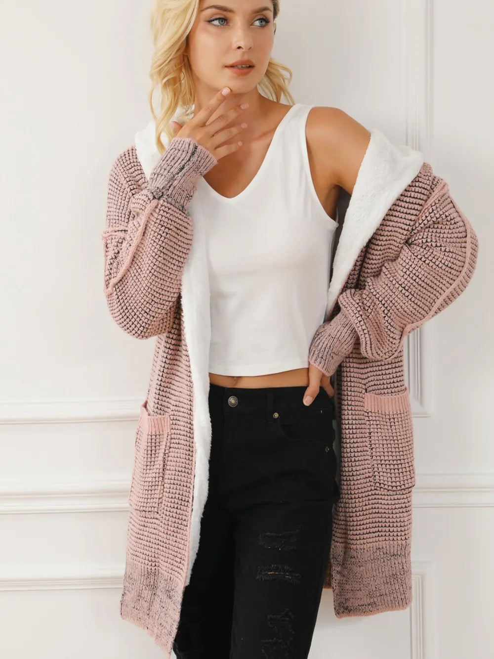 Open Front Hooded Winter Coat with Pockets Easy Apparels