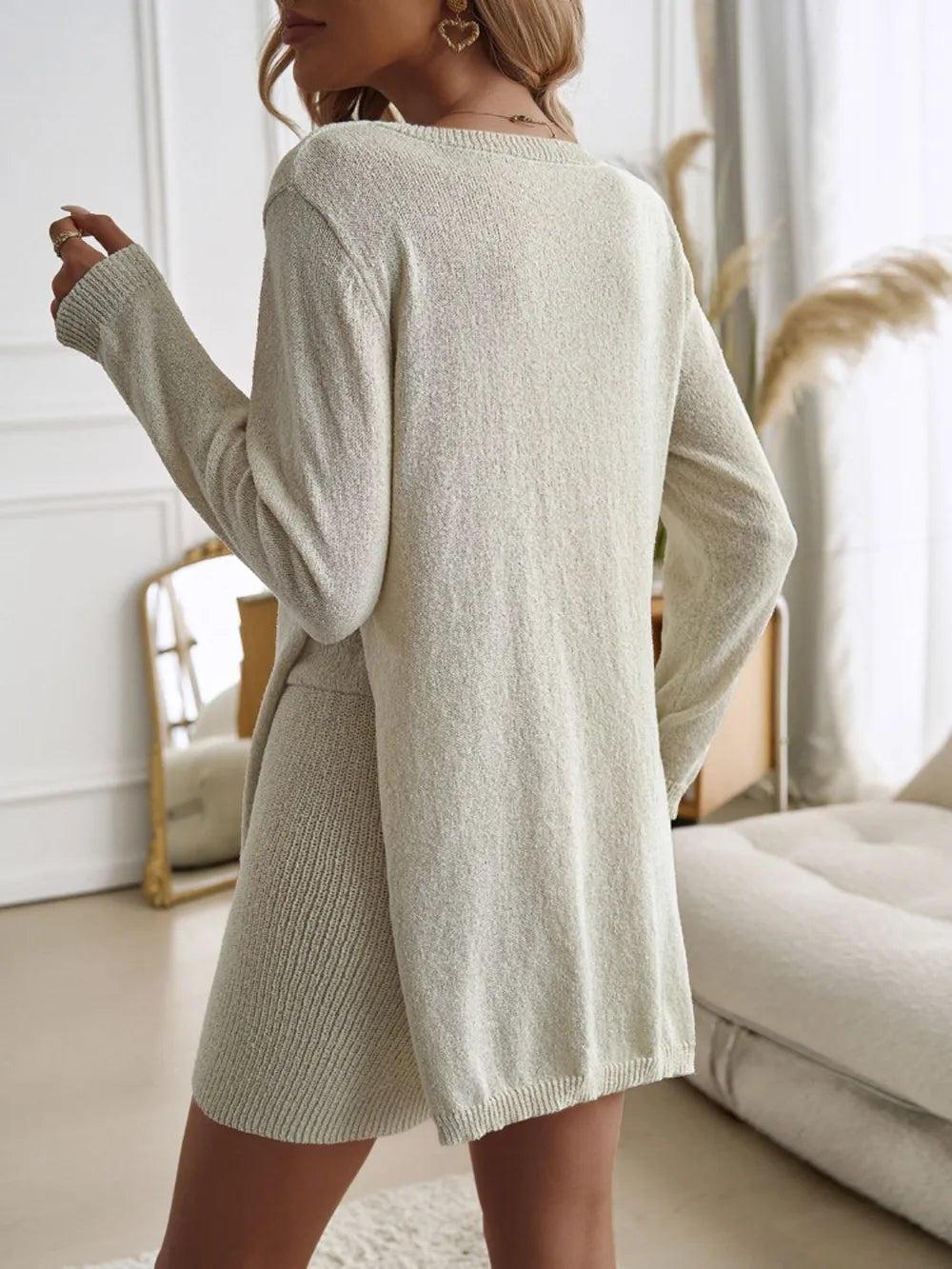 Devine Slit Round Neck Top and Shorts Sweater Set Easy Apparels