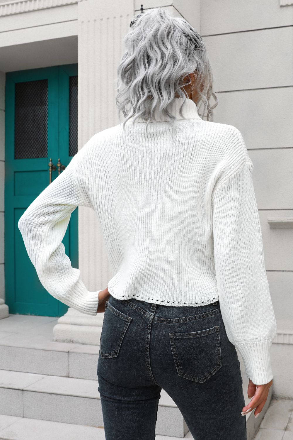 Turtleneck Dropped Shoulder Sweater Easy Apparels