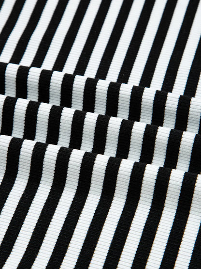 Trendsi Stripe Double-layer Cold Shoulder Long Sleeve Top
