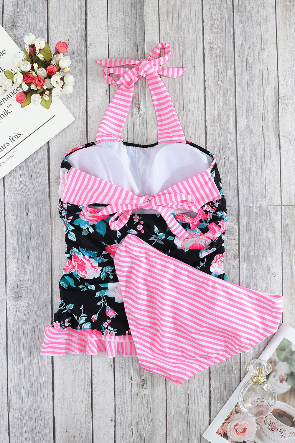 Mixed Print Tie-Back Two-Piece Swimsuit Easy Apparels