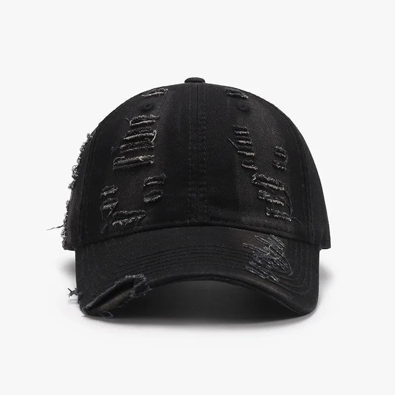 Distressed Adjustable Cotton Baseball Cap Black One Size Easy Apparels