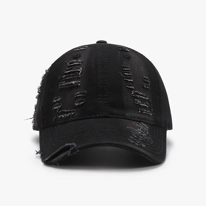 Distressed Adjustable Cotton Baseball Cap Black One Size Easy Apparels