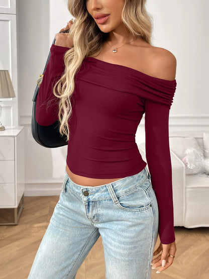 Trendsi Off-Shoulder Long Sleeve Fitted T-Shirt