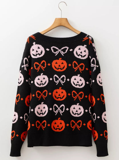 Halloween Pumpkin Pattern Button-Up Cardigan Easy Apparels