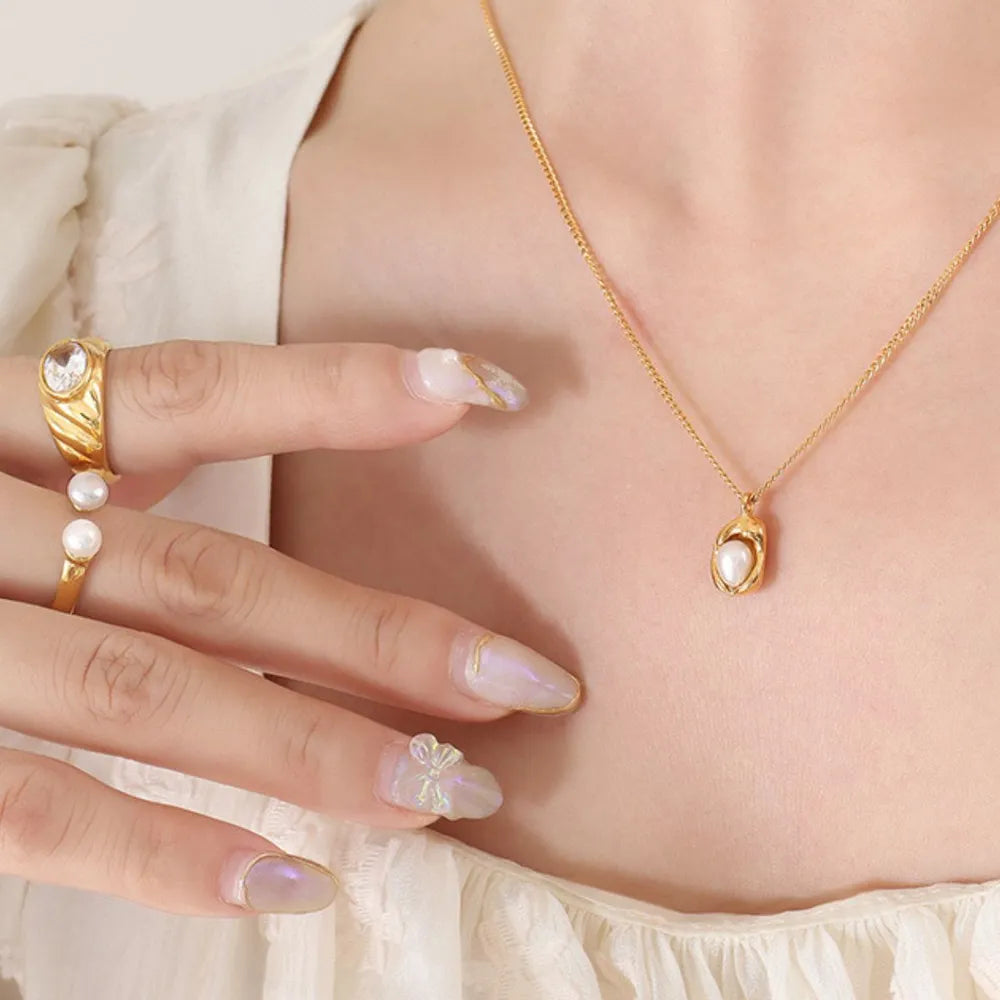 18K Gold-Plated Pearl Pendant Necklace Gold One Size Easy Apparels
