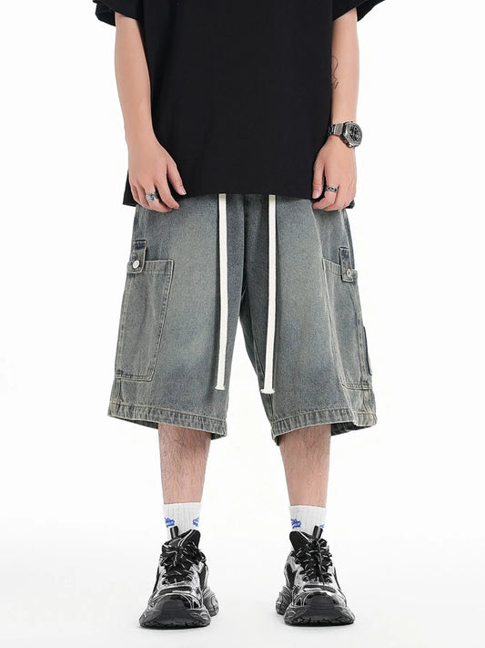 Men's Washed Loose Fit Cargo Denim Shorts Blue Easy Apparels