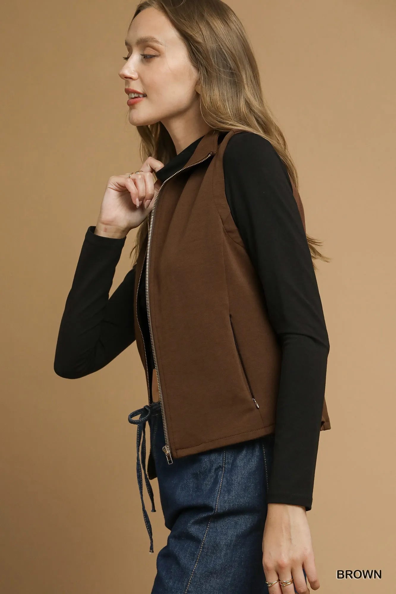 Umgee Zip-Front Fitted Vest with Pockets Easy Apparels