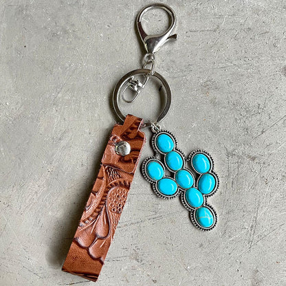 Turquoise Genuine Leather Key Chain Easy Apparels