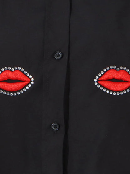 Trendsi Lips Button Up Long Sleeve Shirt