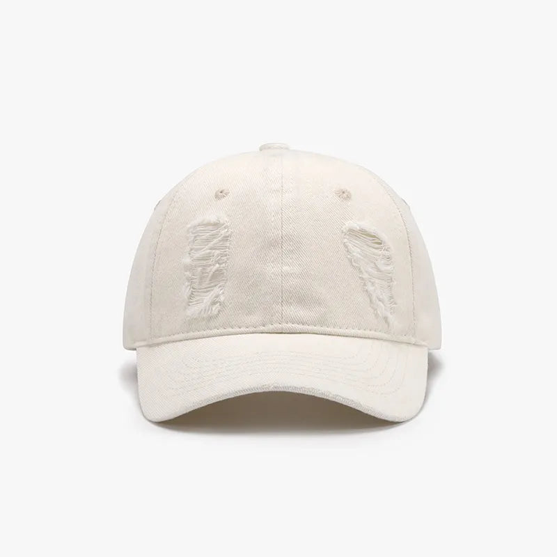 Distressed Cotton Baseball Cap Ivory One Size Easy Apparels