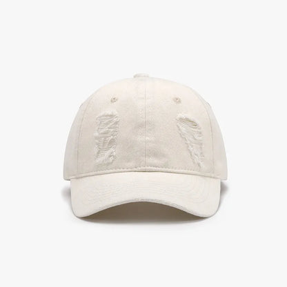 Distressed Cotton Baseball Cap Ivory One Size Easy Apparels
