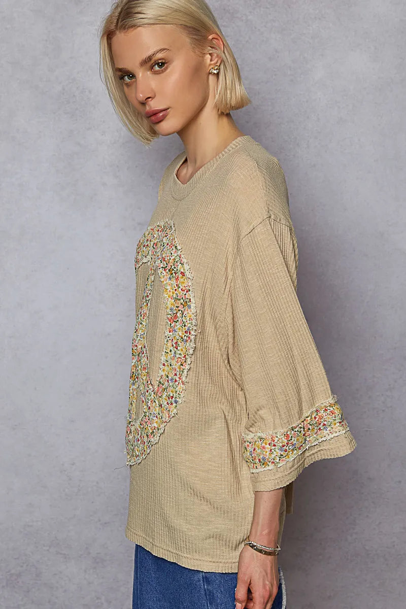 Trendsi POL Floral Peace Patch Drop Shoulder T-Shirt