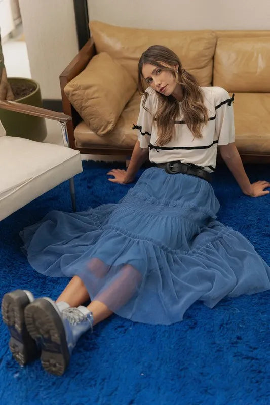 Annie Wear Tulle Tiered Midi Skirt Easy Apparels