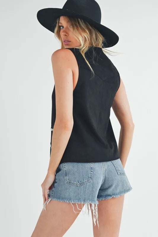 Aemi + Co Heart Rivet Detail Suede Vest Coat Easy Apparels