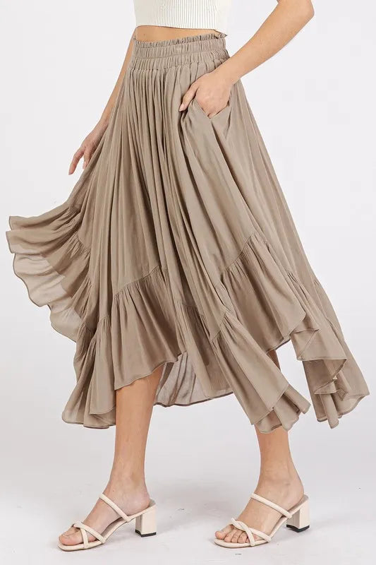 Mittoshop Handkerchief Hem Elastic Waist Pocket Midi Skirt Easy Apparels