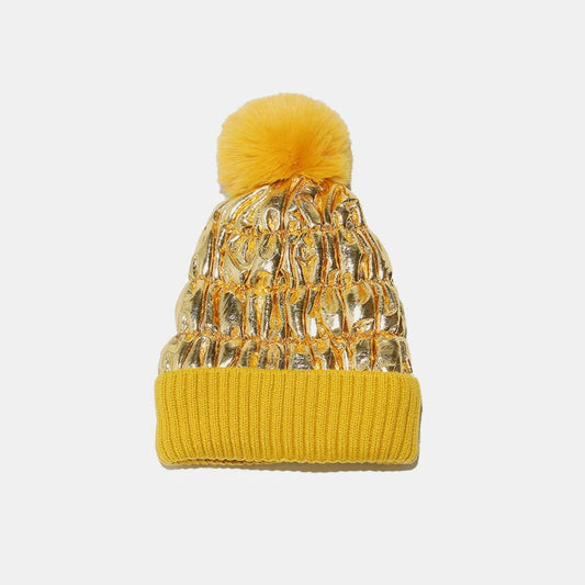 Thermal Knit Hat with Pompom Gold One Size Easy Apparels