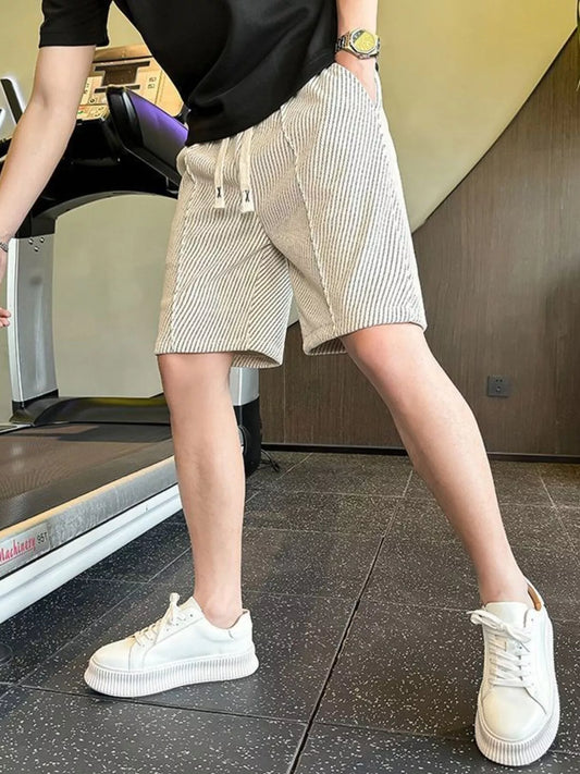 Men's Plus Size Striped Drawstring Casual Shorts Apricot Easy Apparels