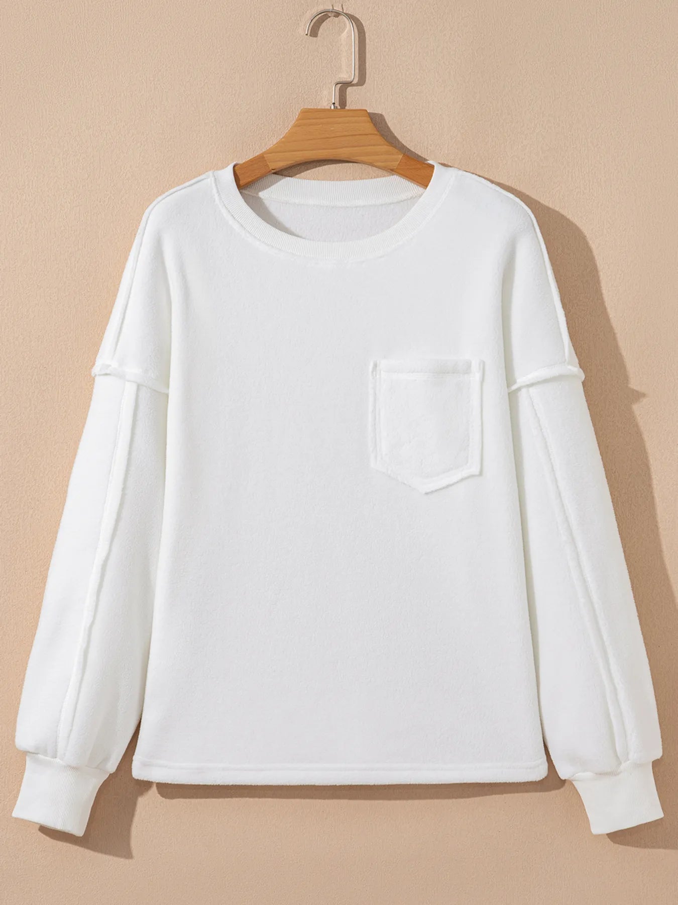 Trendsi Exposed Seam Chest Pocket Knit Pullover Sweatshirt
