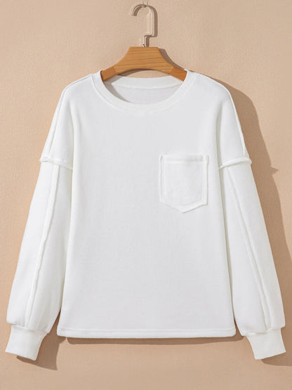 Trendsi Exposed Seam Chest Pocket Knit Pullover Sweatshirt