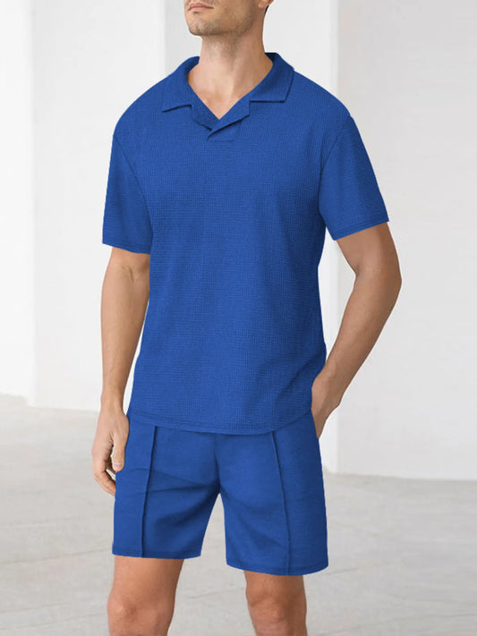Men's Full Size Short Sleeve Top and Shorts Matching Set Plus Size Royal Blue Easy Apparels