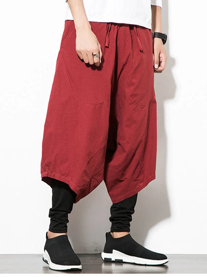 Men's Plus Size Wide Leg Drop Crotch Pants with Drawstring Easy Apparels