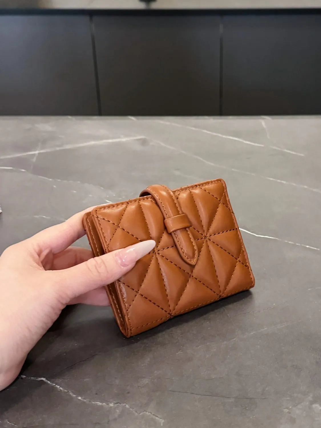 PU Leather Solid Color Card Case Ochre One Size Easy Apparels