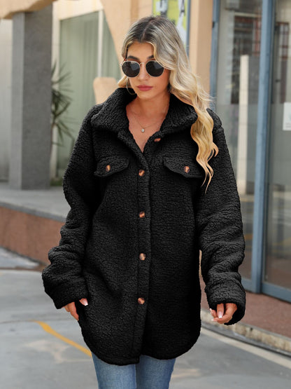Button Down Collared Coat Black Easy Apparels