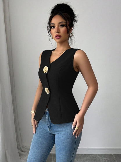 Trendsi V-Neck Button Detail Tank Top