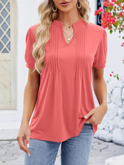Trendsi Notched Short Sleeve T-Shirt Orange Red