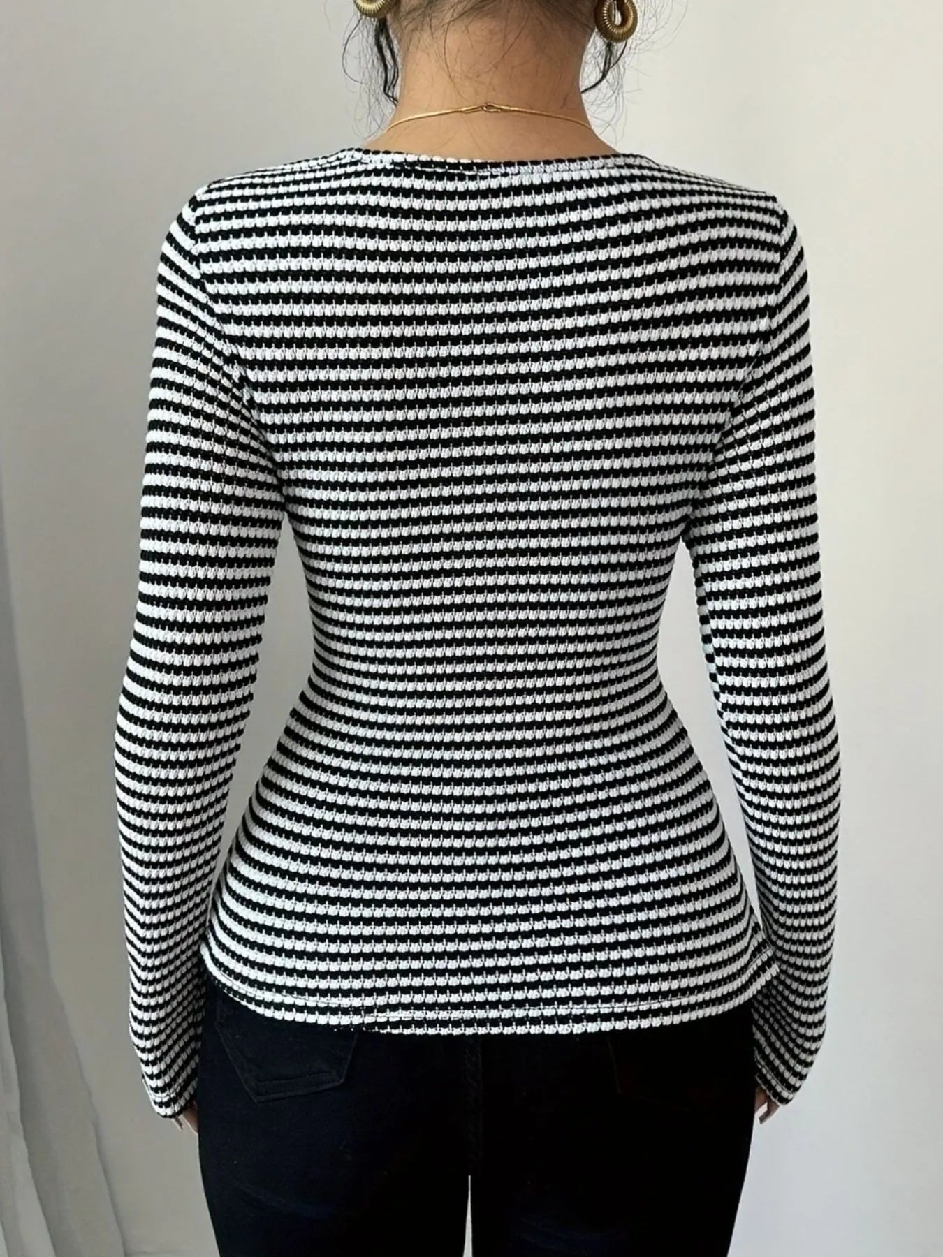 Trendsi Striped Cowl Neck Long Sleeve T-Shirt