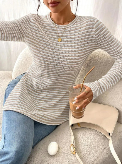 Trendsi Side Slit Striped Long Sleeve T-Shirt