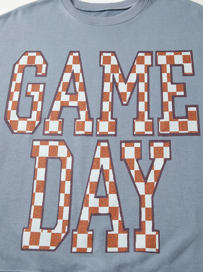 Trendsi Game Day Checkered Oversized Sweatshirt