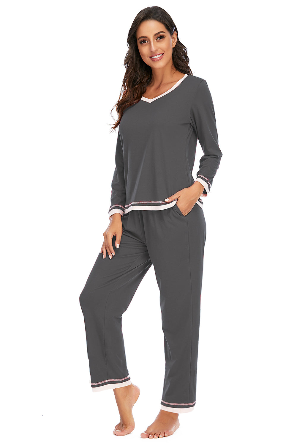 V-Neck Top and Pants Lounge Set Easy Apparels