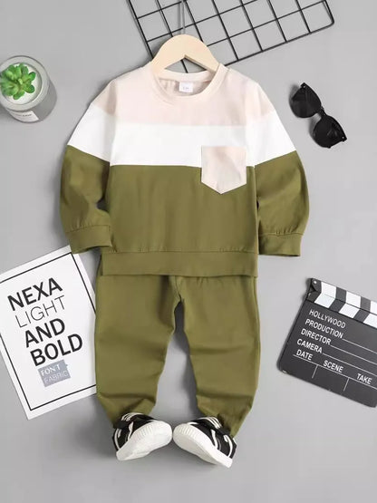 Children's Color Block Top and Pants Set Moss Easy Apparels