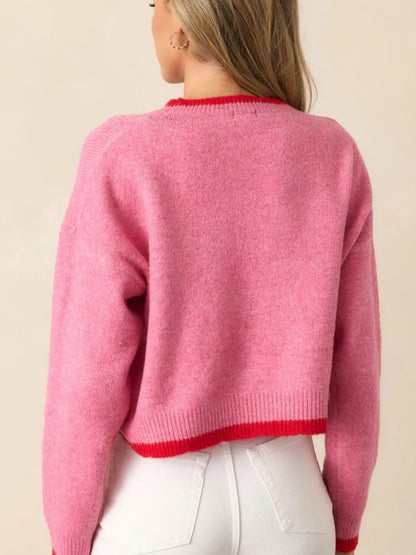 Trendsi Strawberry Round Neck Long Sleeve Sweater