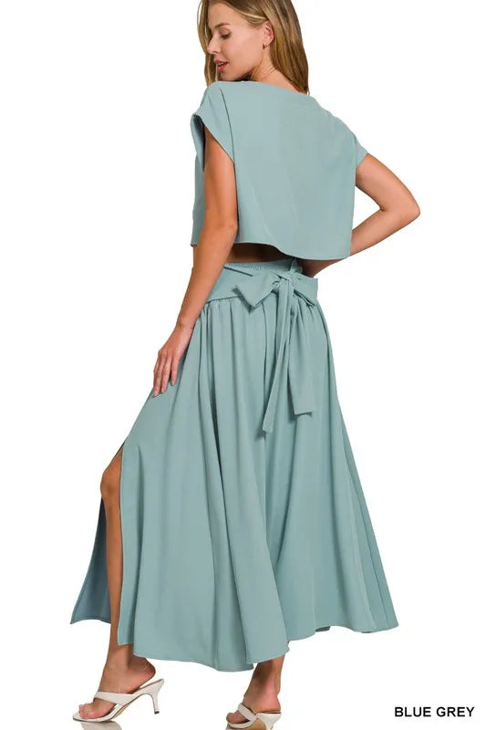 Zenana Heavy Woven Span Crop Tee & Skirt Set Easy Apparels