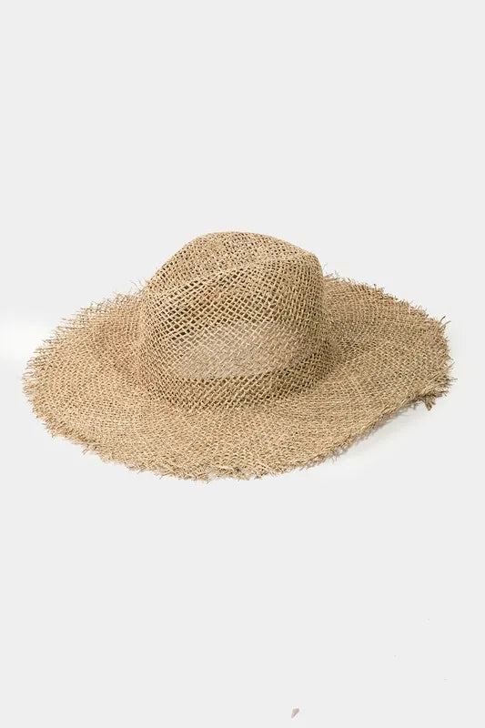 Fame Fringe Edge Straw Braided Western Fedora Hat Tan One Size Easy Apparels