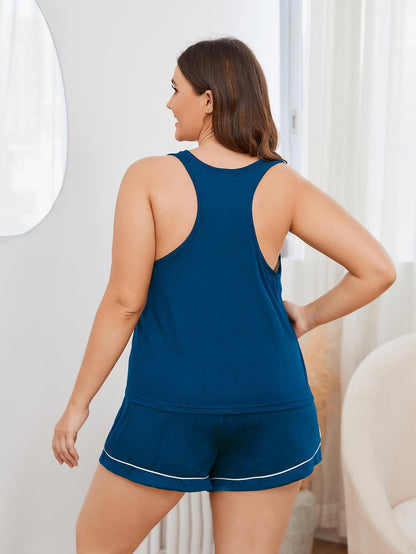 Plus Size Contrast Piping Racerback Tank and Shorts Lounge Set Easy Apparels