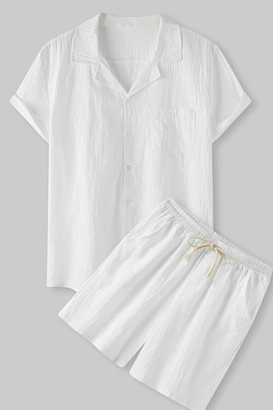 Men's Short Sleeve Shirt and Shorts Set White Easy Apparels