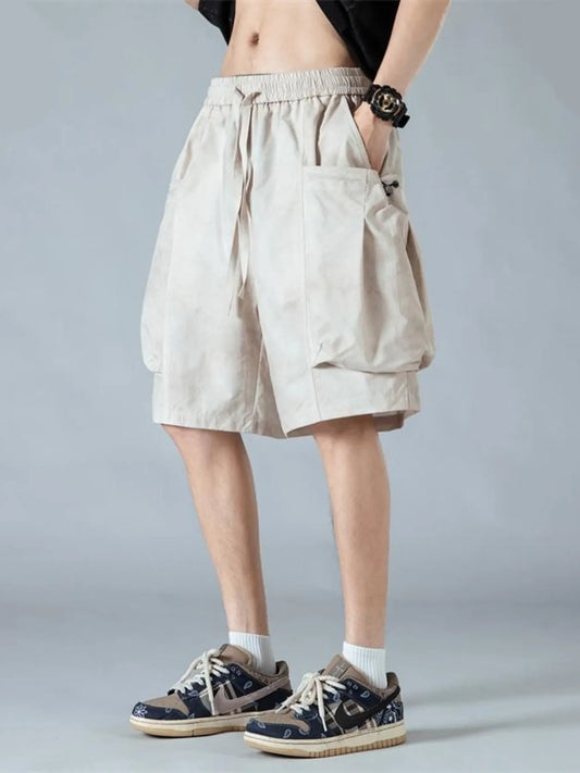 Men's Full Size Elastic Waist Cargo Shorts with Multi-Pockets Plus Size Tie Dye Apricot Easy Apparels