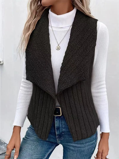 Open Front Fuzzy Vest Coat Black Easy Apparels