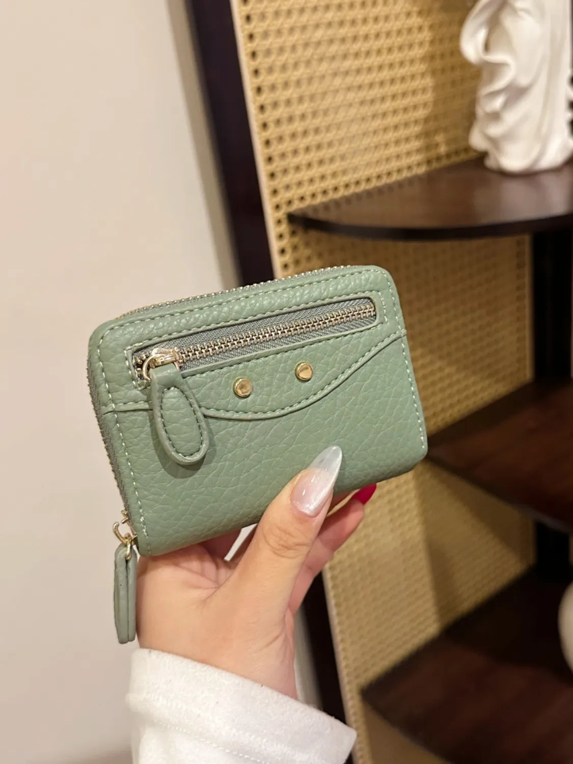 PU Leather Solid Color Card Case Sage One Size Easy Apparels