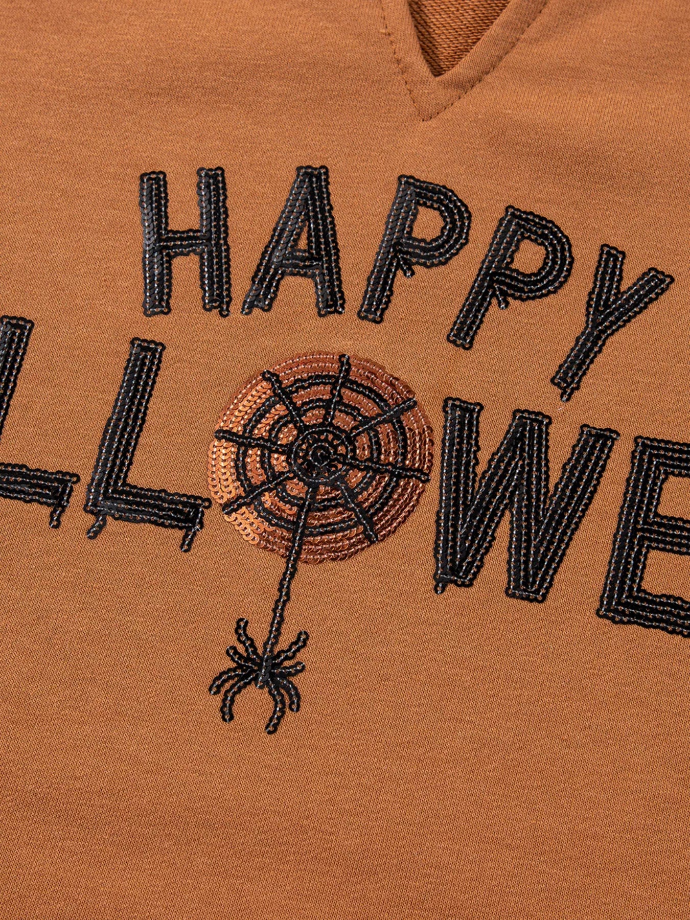 Happy Halloween Graphic Notched Long Sleeve Loose Top Easy Apparels