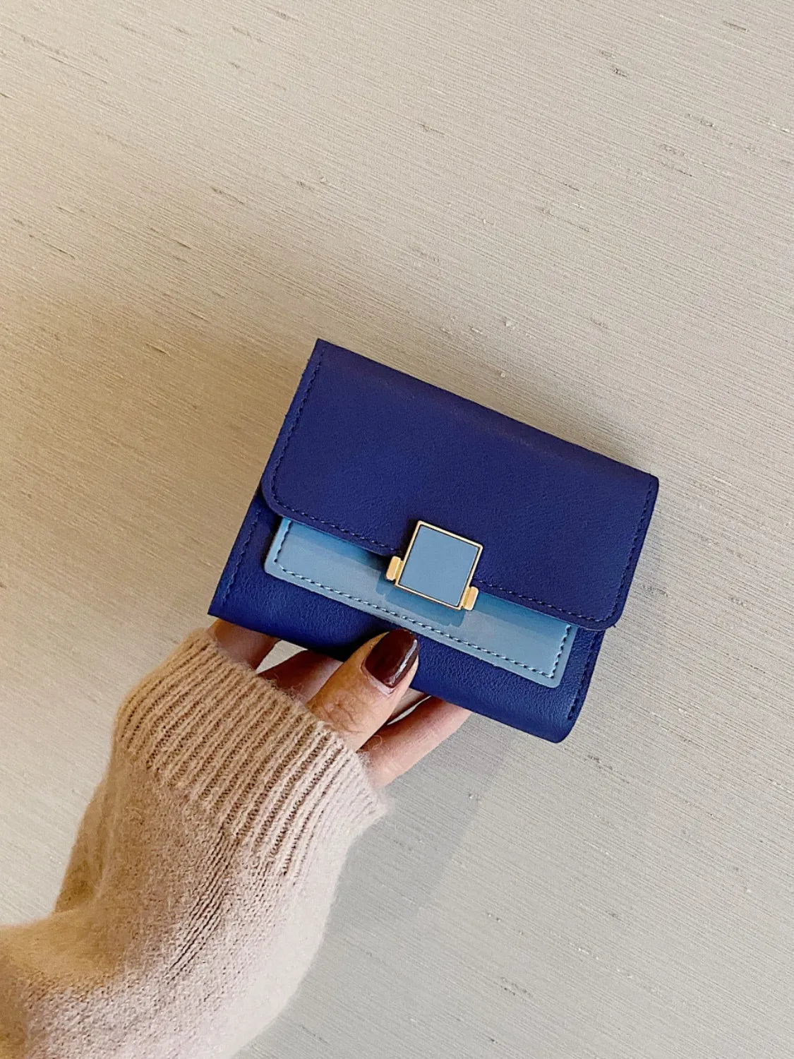 Contrast PU Leather Wallet Navy One Size Easy Apparels
