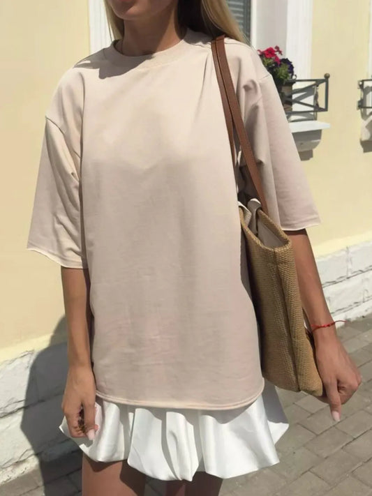 Trendsi Round Neck Half Sleeve Oversized T-Shirt Khaki